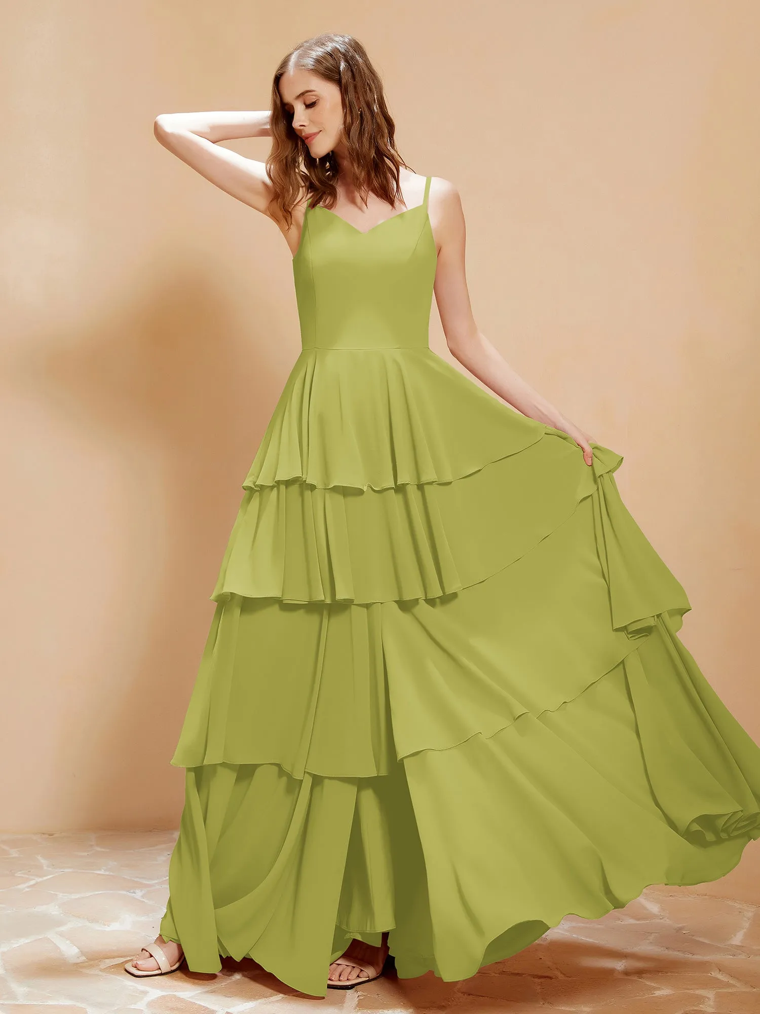 Boho V-neck Floor-length Dress Flowy Ruffles Clover