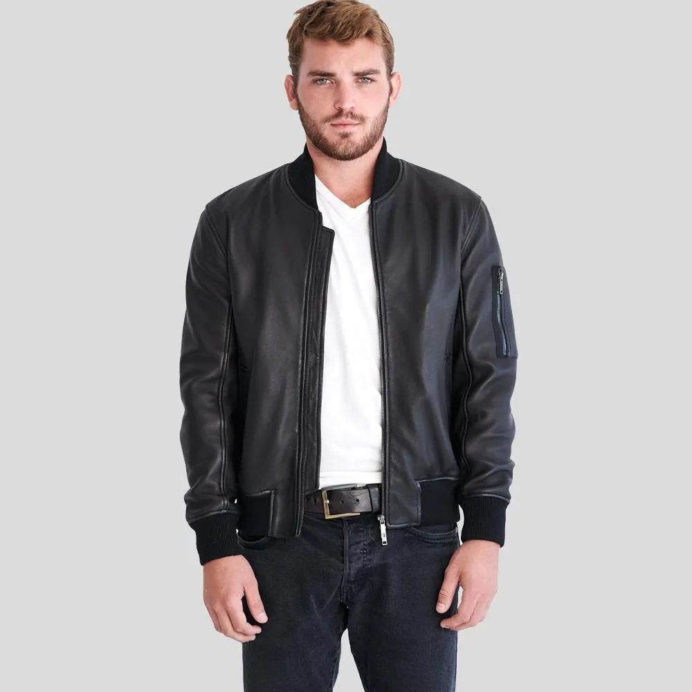 Clark Black Bomber Lambskin Leather Jacket for Men