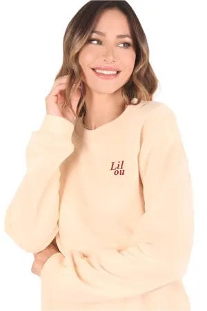 Cream sweat shirt with embo