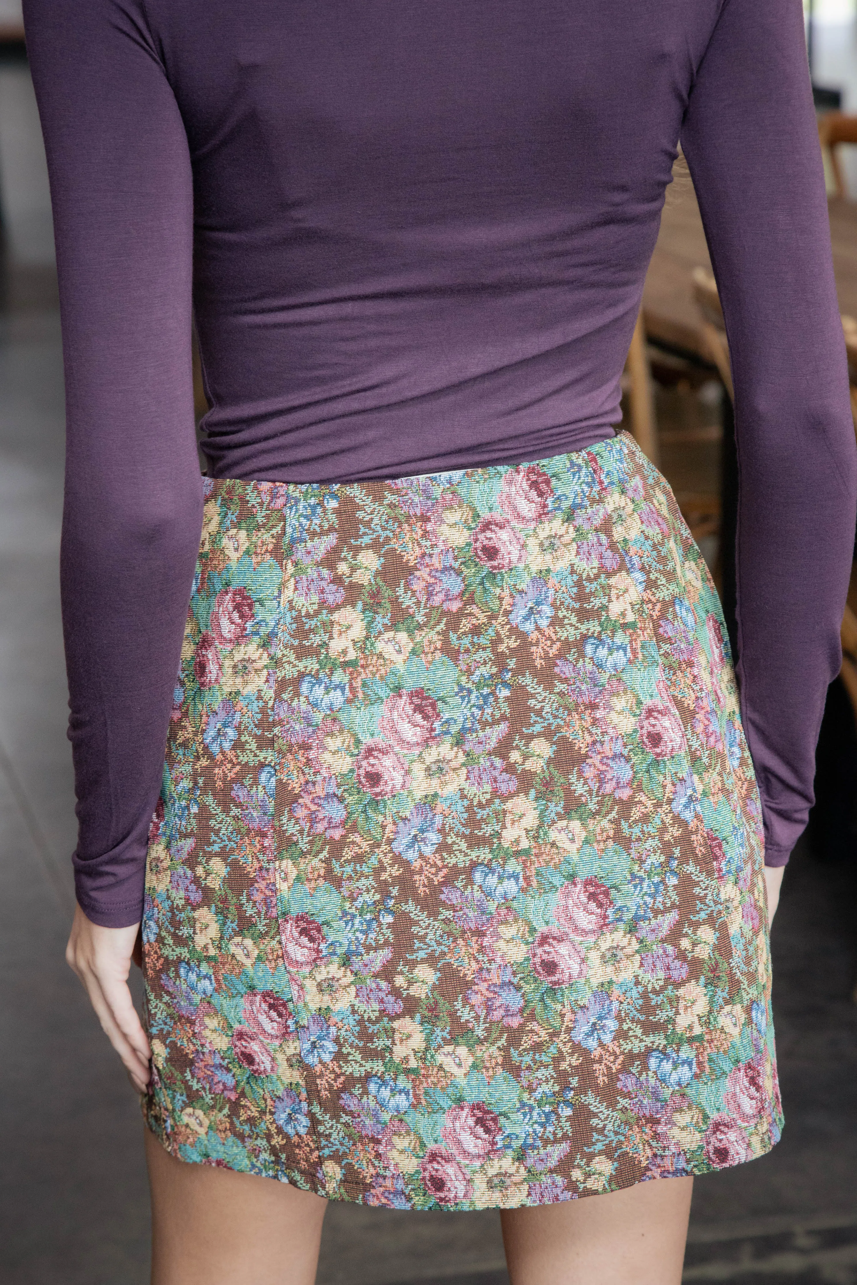 Dina Floral Jacquard Mini Skirt, Chocolate Mix