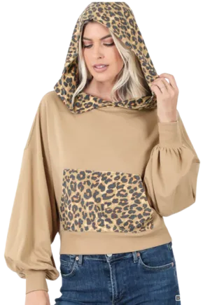 French Terry Reverse Leopard Hoodie