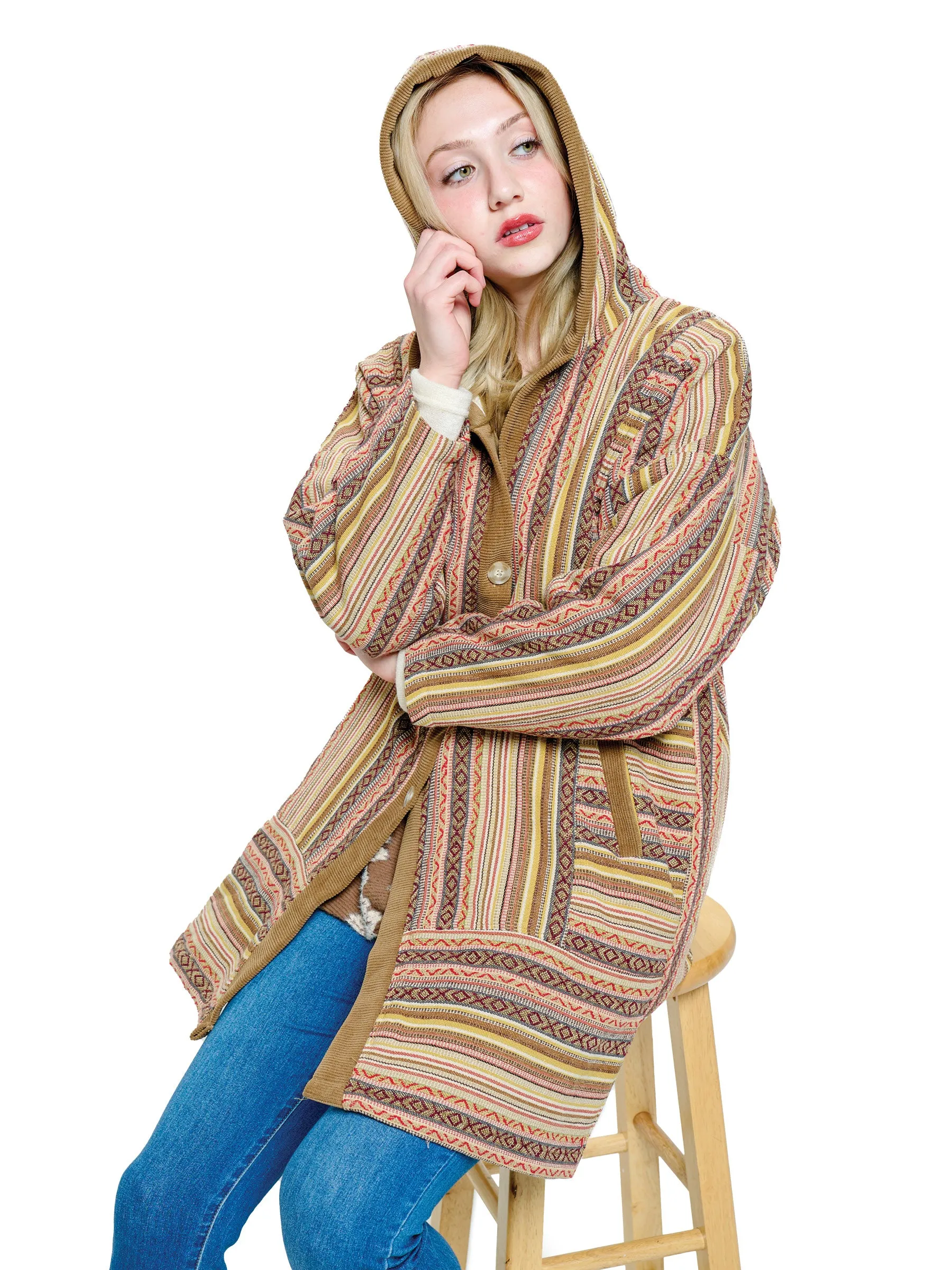 Hooded Jacket Cozy Gheri Tribal Quilted Lined