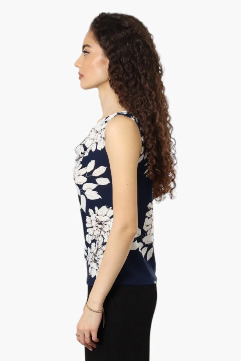 Impress Floral Cowl Neck Tank Top - Navy