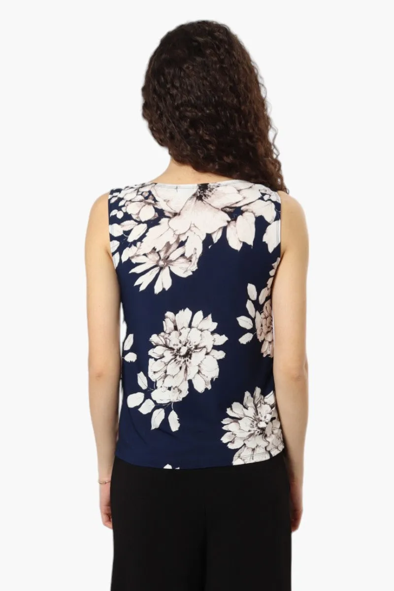 Impress Floral Cowl Neck Tank Top - Navy