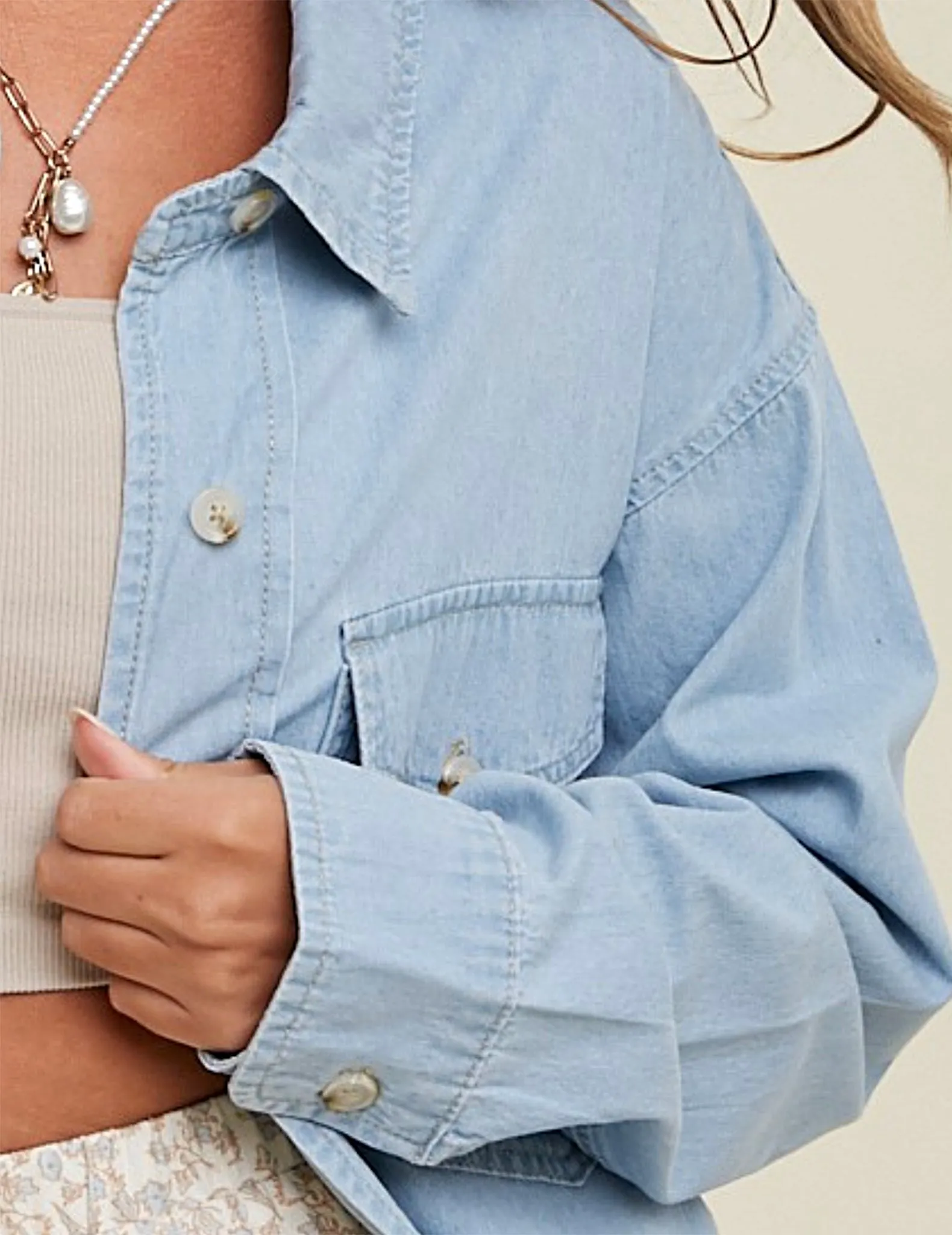 James Cropped Denim Button-Up Shirt