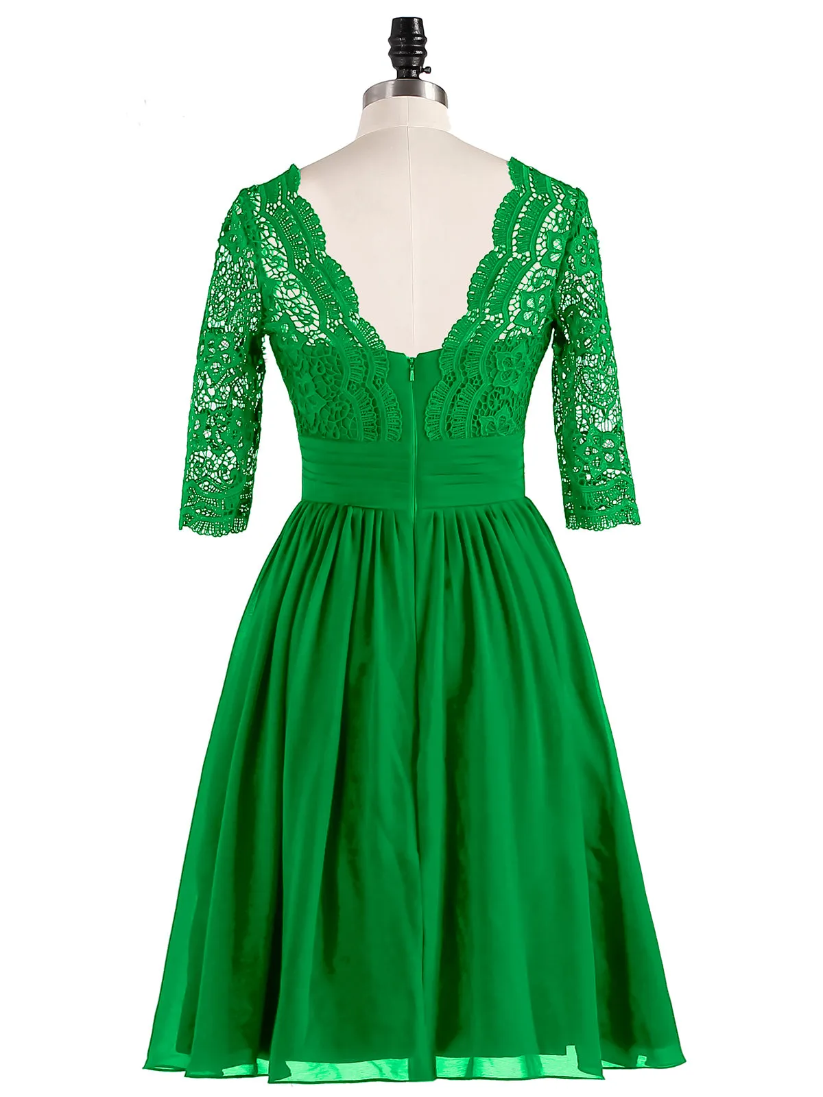 Lace and Chiffon Short Dress with Half Sleeves Green