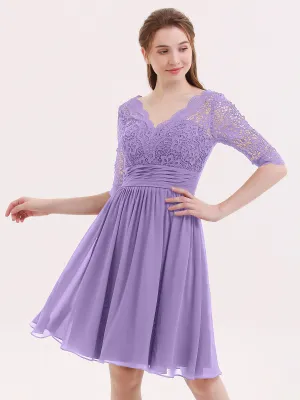 Lace and Chiffon Short Dress with Half Sleeves Tahiti