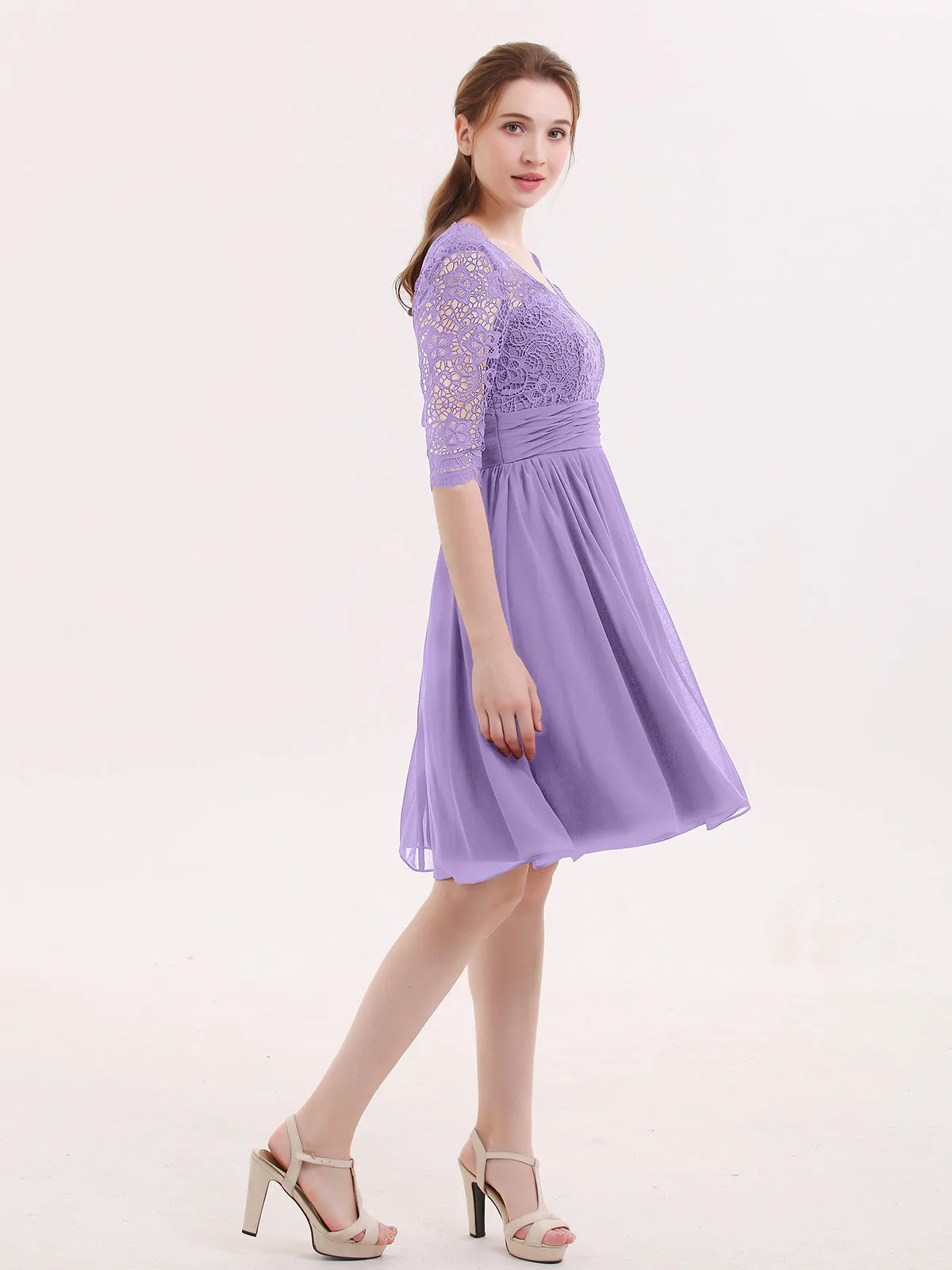 Lace and Chiffon Short Dress with Half Sleeves Tahiti