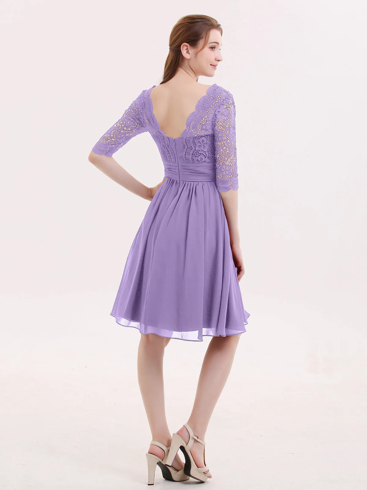 Lace and Chiffon Short Dress with Half Sleeves Tahiti