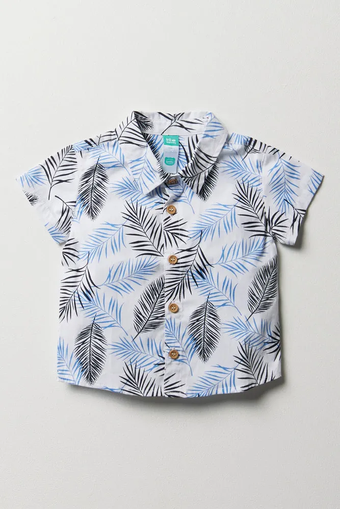 Leaf Print Collar Shirt White