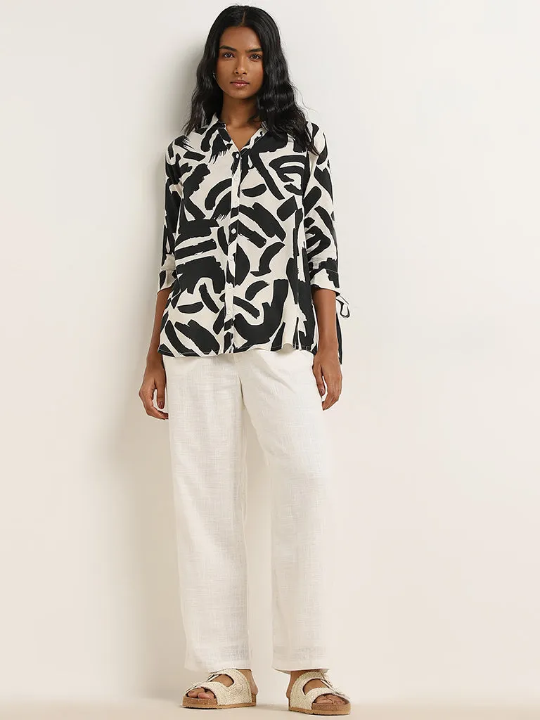 LOV Black Abstract Printed Shirt