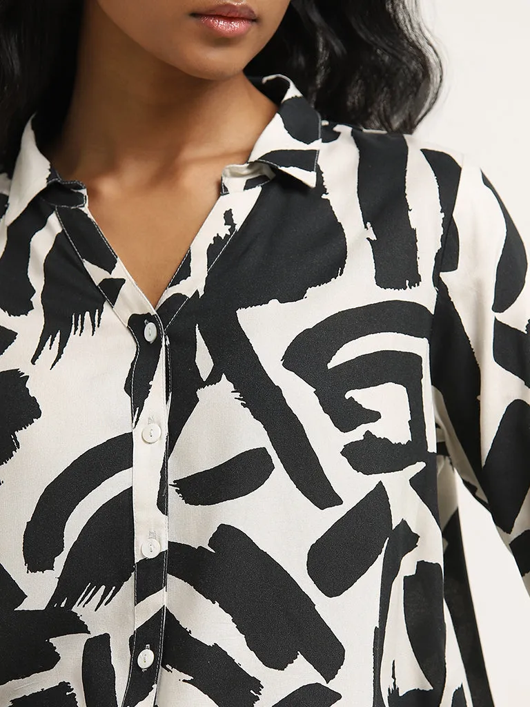 LOV Black Abstract Printed Shirt