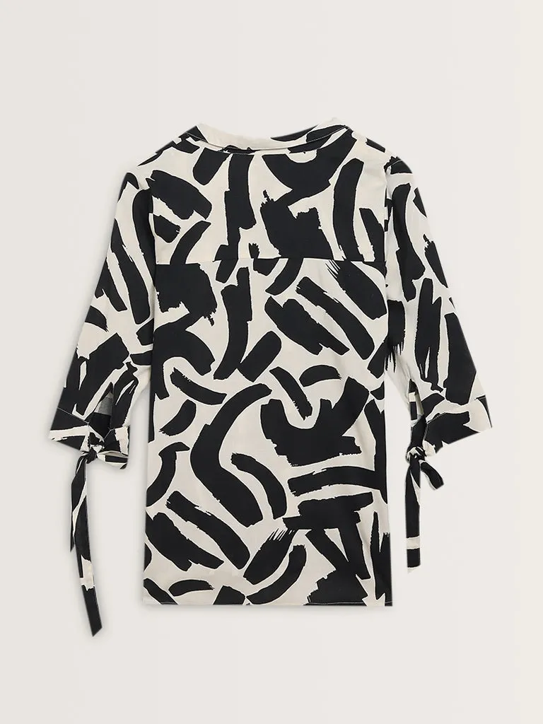 LOV Black Abstract Printed Shirt