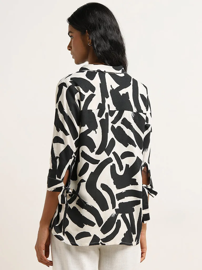 LOV Black Abstract Printed Shirt