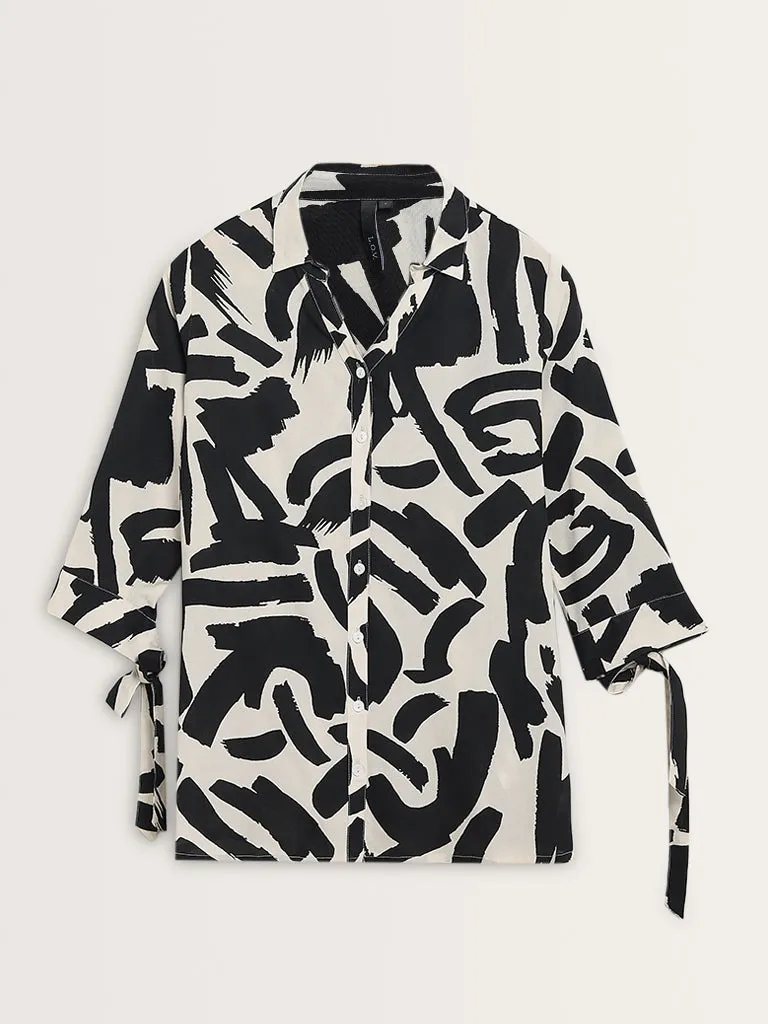 LOV Black Abstract Printed Shirt