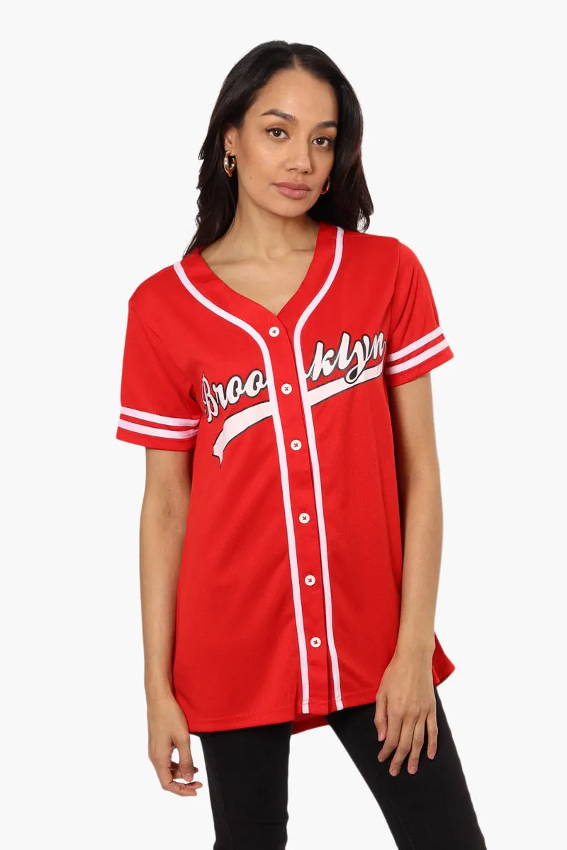 Mecca Brooklyn Printed Baseball Tee - Red