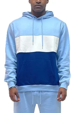 Mens Blue Color Block Pullover Hoodie