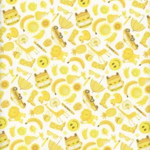 Mini Duck Yellow I Spy Creatures & Stuff on White Quilting Cotton