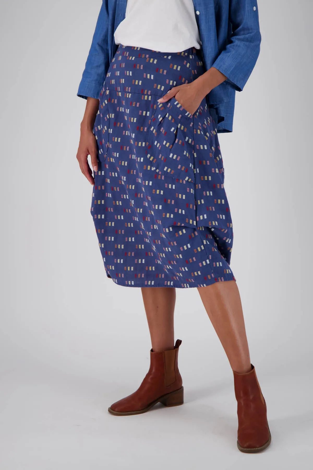 Telegraph Milwaukee Skirt Blue in Woven Cotton