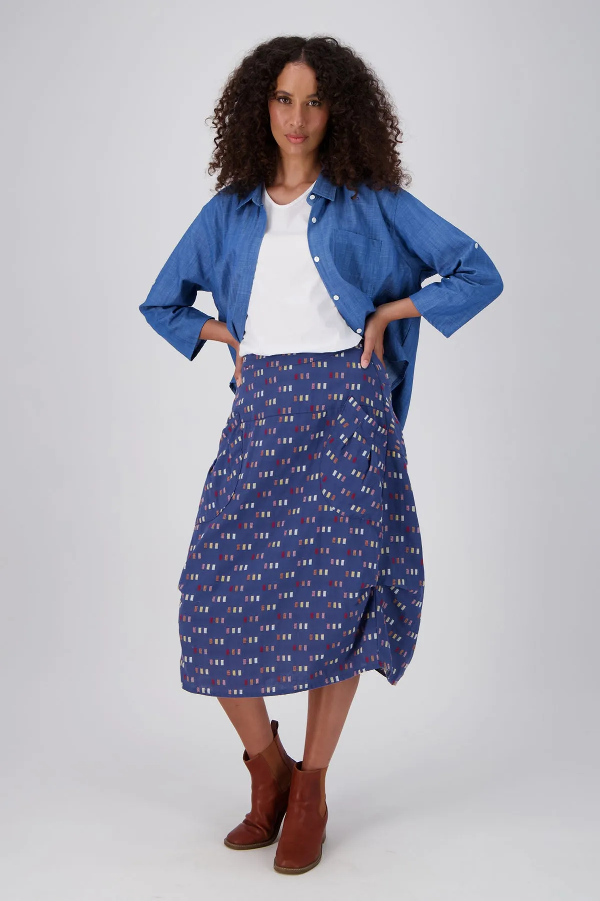 Telegraph Milwaukee Skirt Blue in Woven Cotton