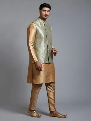 VASTRAMAY Men's Mehndi Green Mirror Jacket Kurta