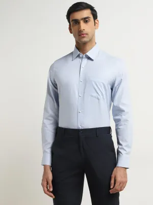 WES Formals Blue Slim-Fit Cotton Shirt