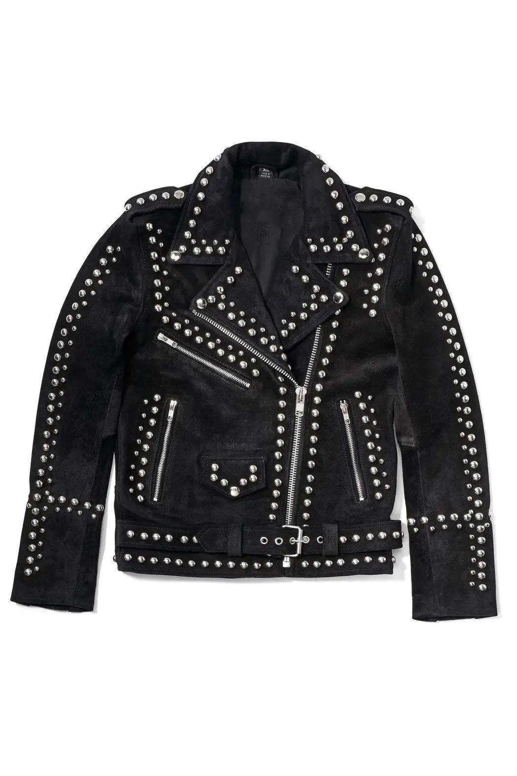 Women's Style Silver Studded Black Suede Leather Jacket