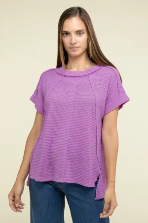 Zenana Brushed Waffle Exposed Seam Short Sleeve Top